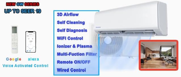 GW SERIES 12000 BTU 230 V Mini Split Ductless Air Conditioner Heat Pump 19 SEER Included Line Set Kit Compatible with Alexa and Google, White
