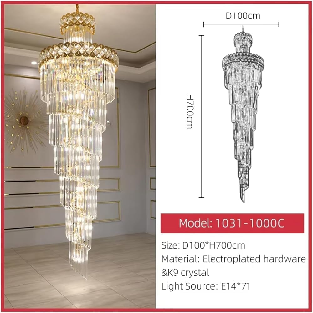 Modern Luxury Large Crystal Chandeliers Hanging Lamp for Villa Hotel Lobby Loft Living Room Decor Rotating Long Pendant Light Household(Cold Light,120 * 50cm)