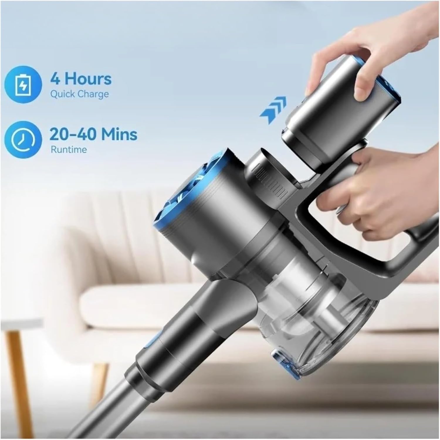Cordless Vacuum Cleaner 8 in 1 Lightweight Stick Vacuum with Self-Standing LED Display for Carpet Compatible with TASVAC N9