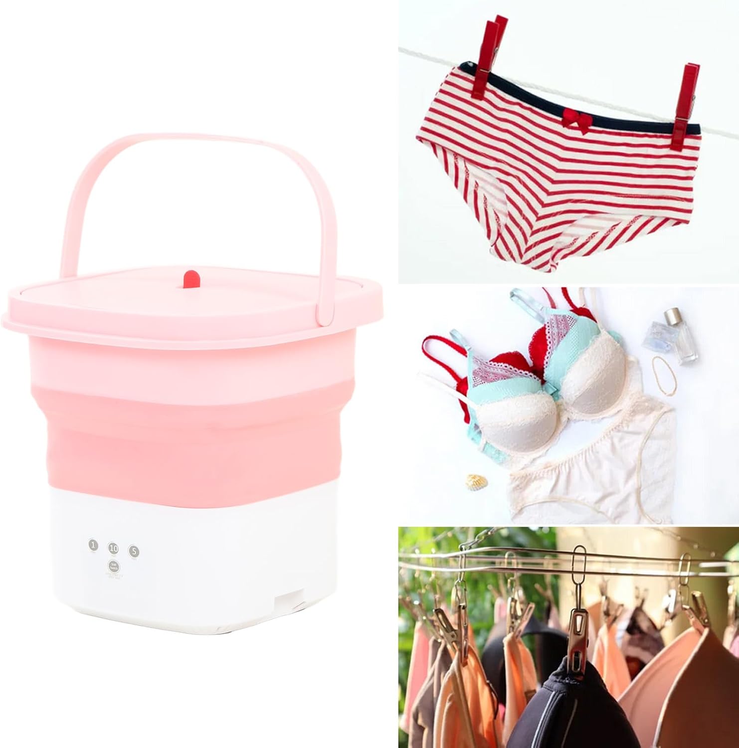 Portable Washing Machine, Foldable Mini Washing Machine, Large Capacity Low Noise, Small Washer for Baby Clothes, Underwear Or Small Items, Apartment, Dorm, Camping, RV Travel Laundry(Pink)