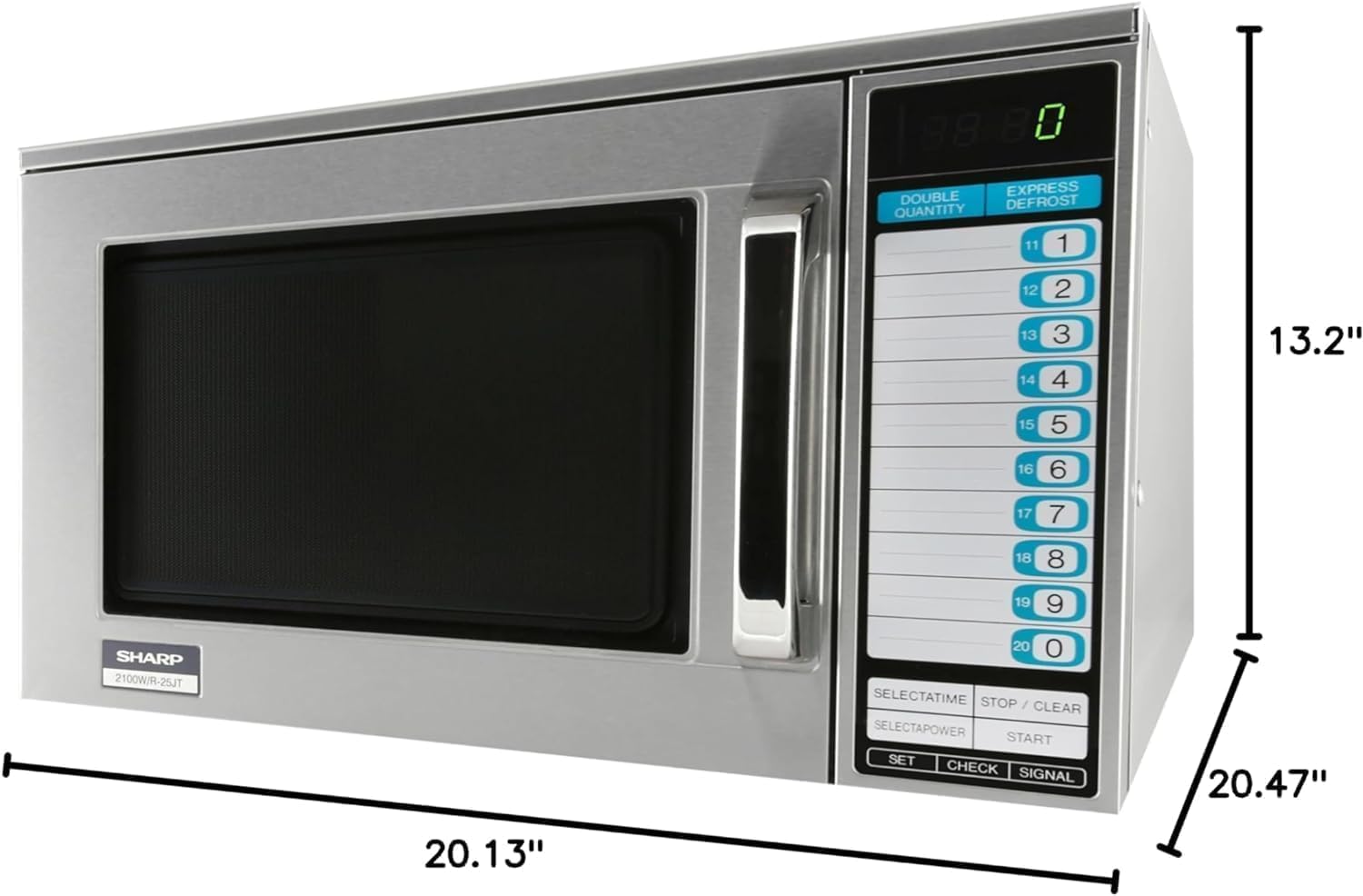 Sharp R25JTF Commercial Microwave Oven, 2100W, Heavy-Duty, 0.70 Cu. Ft. Stainless Steel, 20 Program Inputs, 3-Stage Cooking, Selectapower™, Express Defrost™, Digital Display