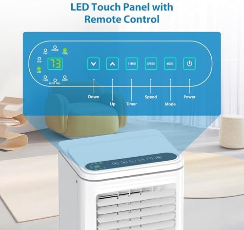 Portable Air Conditioner, 3-IN-1 Indoor AC, 8000 BTU Standing Air Conditioner with Sleep Mode and 24H Timer, 2 Wind Speeds, with Remote Control for Home and Office