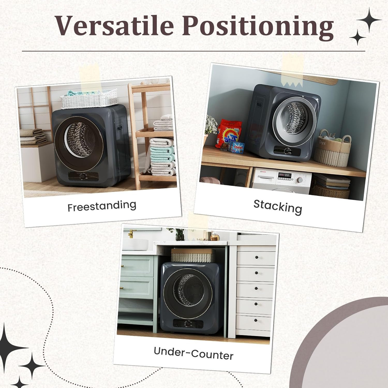 Auertech 1.5 Cu.Ft Portable Clothes Dryer, 850 W Front Load Electric Dryer Machine with Stainless Steel Drum, Simple Control Knob, Compact Tumble Dryer for Laundry Apartment, Dorm, RV, Grey