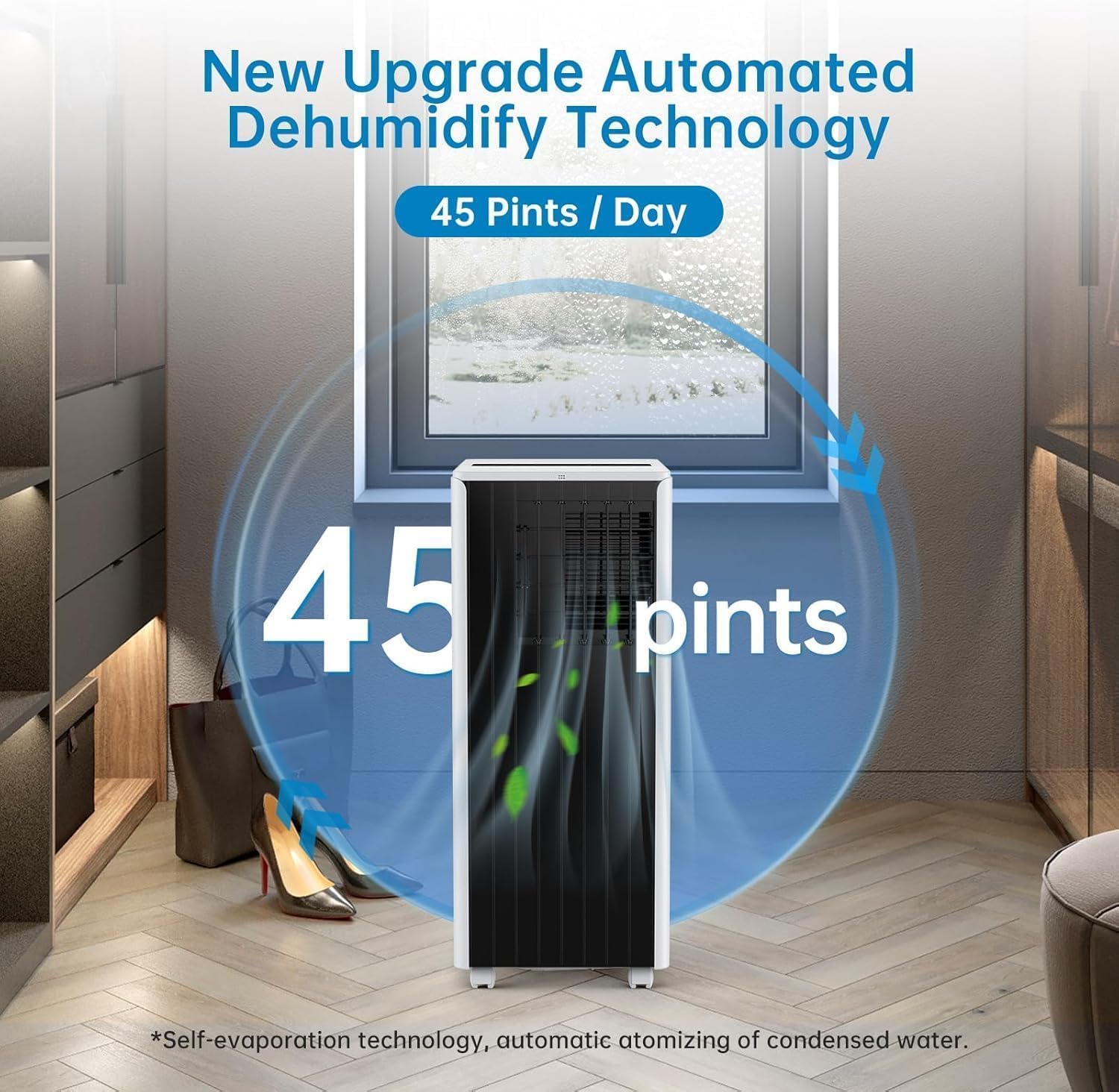 8,000 BTU Portable Air Conditioner - Cools Rooms Up to 350 Sq.Ft, Built-In Dehumidifier & Fan, Sleep Mode, Includes Remote, Filter & Window Kit, Black and White