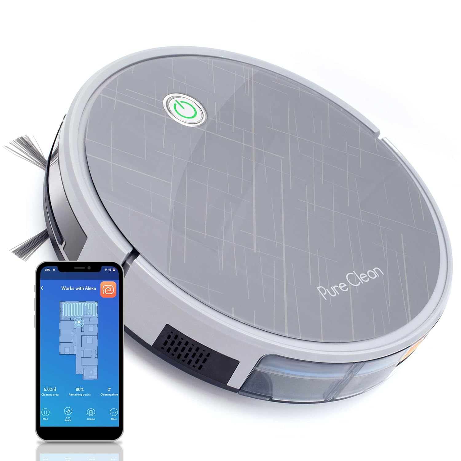 PureClean Smart Gyroscope Robot Vacuum Cleaner - Multiroom Navigation Mobile App Control and Alexa Compatible - Auto Charge Dock, 3 Step Air Filter - Cleans Hardwood and Carpet Floor PUCRC660