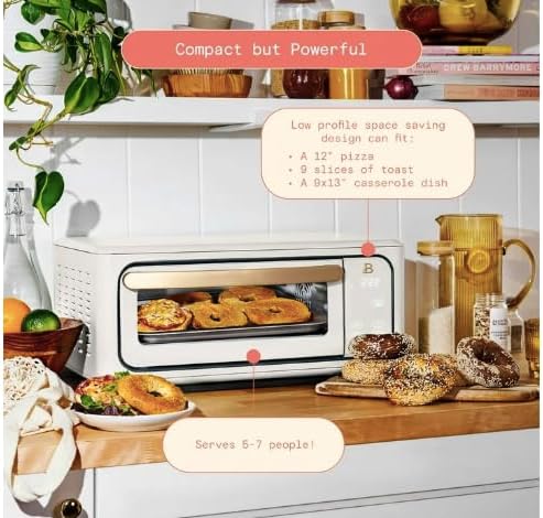 Beautiful Infrared Air Fry Toaster Oven, 9-Slice, 1800 W, by Drew Barrymore (White)