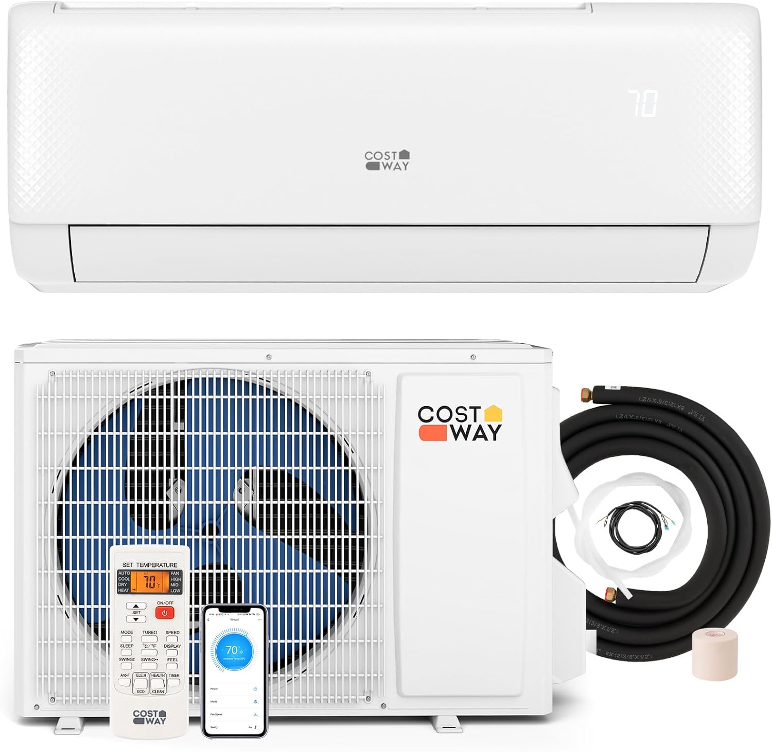 COSTWAY 9000 BTU Mini Split Air Conditioner, with Heat Pump, 20.5 SEER2 115V Inverter, 24H Timer, Auto Clean, Remote Control for Rooms up to 450 Sq.Ft (Airtural Series)