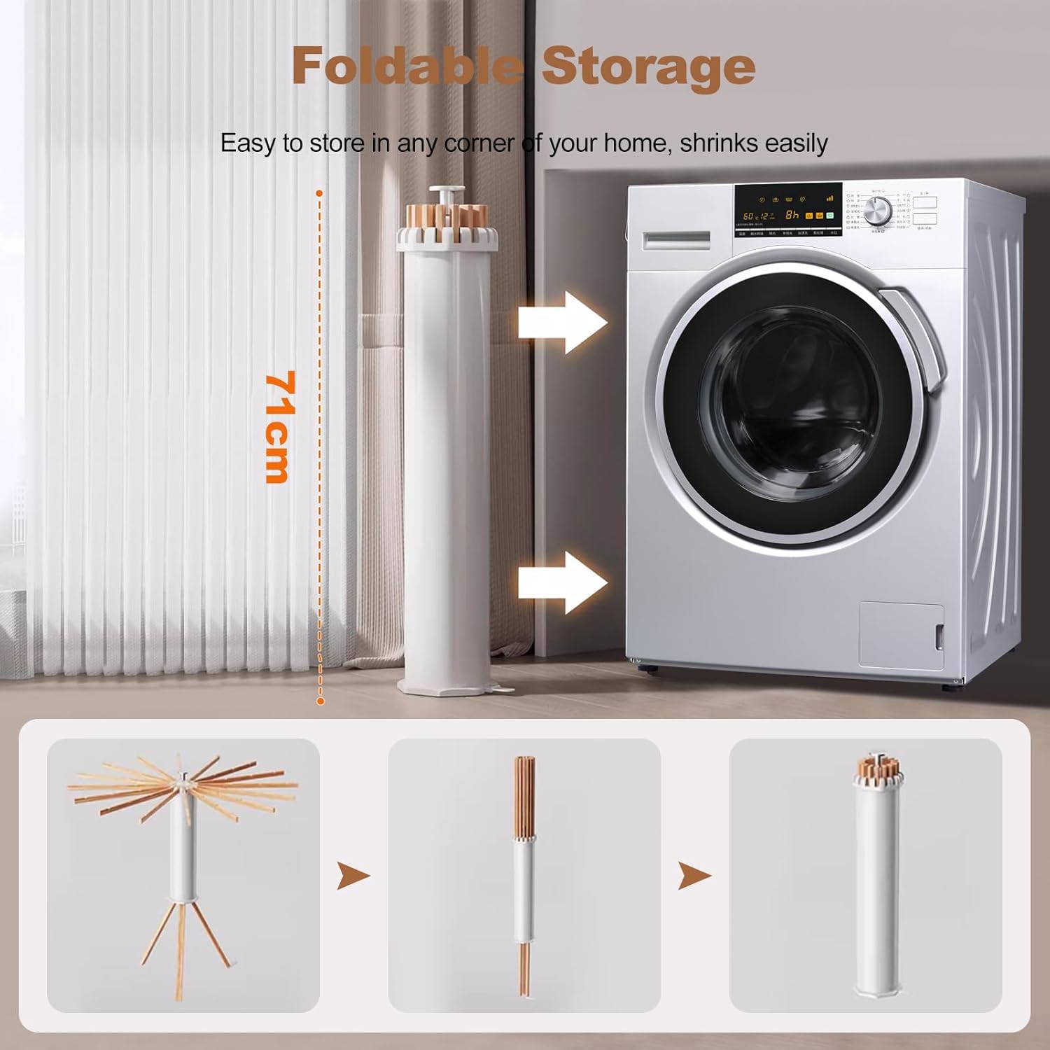 Ergocar Tripod Clothes Drying Rack, Foldable Space Saving Laundry Drying Rack, Portable Free Installation Drying Rack, Sturdy Clothes Airer for Balcony Bedroom Household