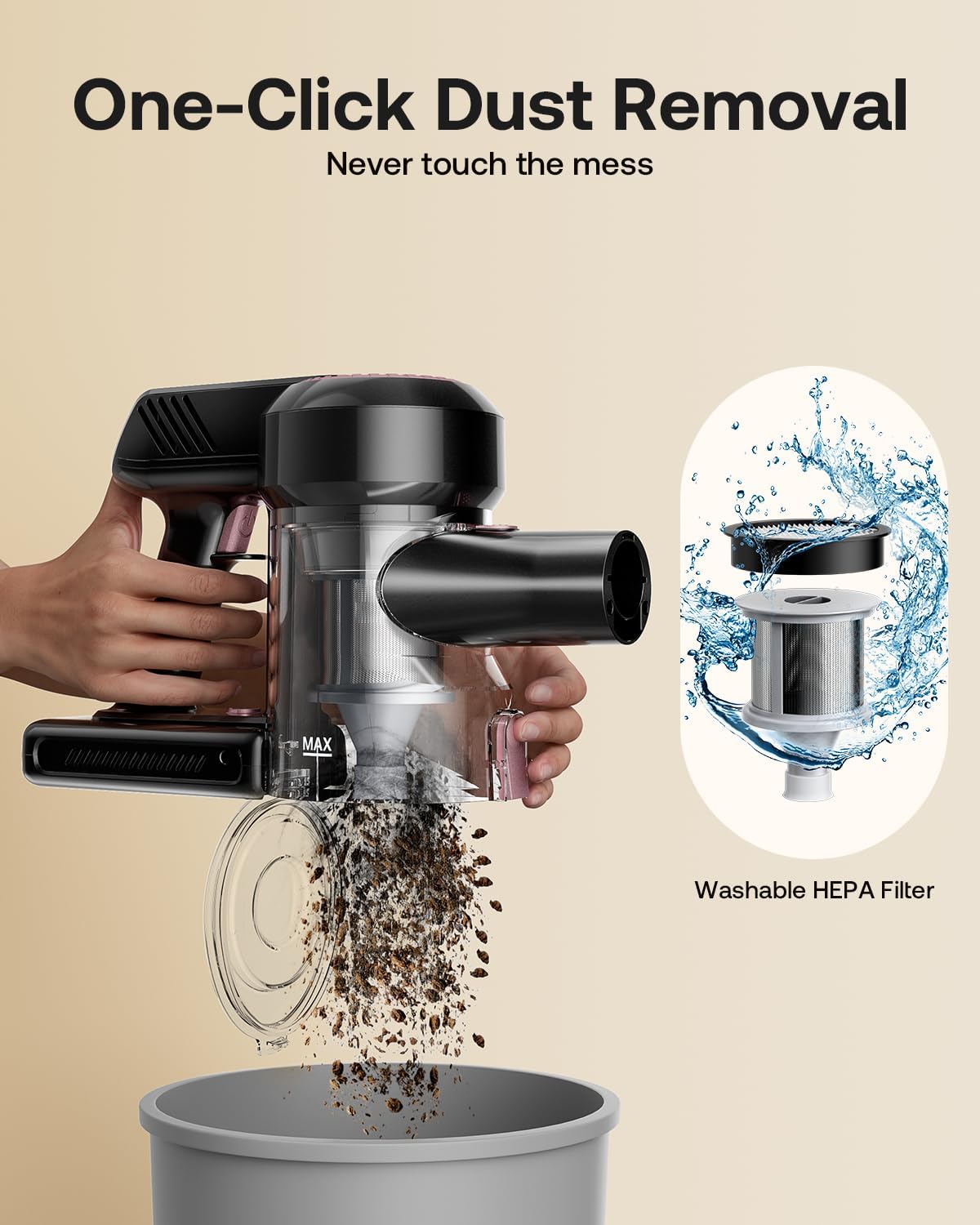 Cordless Vacuum Cleaner, Self-Standing 40Kpa 45Mins Vacuum Cleaners for Home, 8-in-1 Lightweight Stick Vacuum with Anti-tangle Wireless Vacuum for Carpet, Tile, Pet Hair, Hardwood Floors, Black