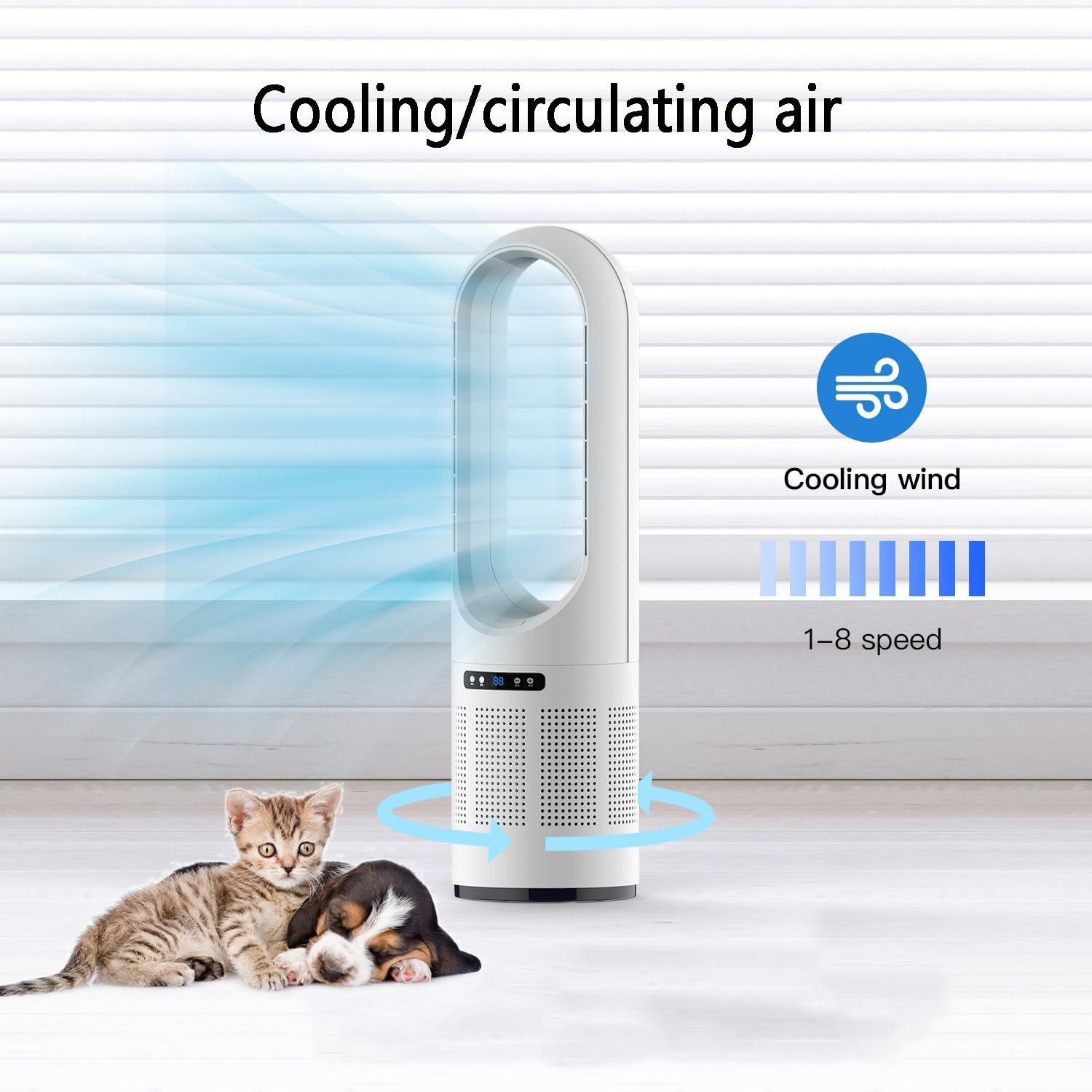 Bladeless Fan, Tower Fan with Remote, 80° Oscillating Pedestal Fan, Floor Fan/Standing Fan/Cooling Fan, 8 Speeds, 8h Timer, Air Circulation Fan for Indoor Home Bedroom Office Room(Gray)