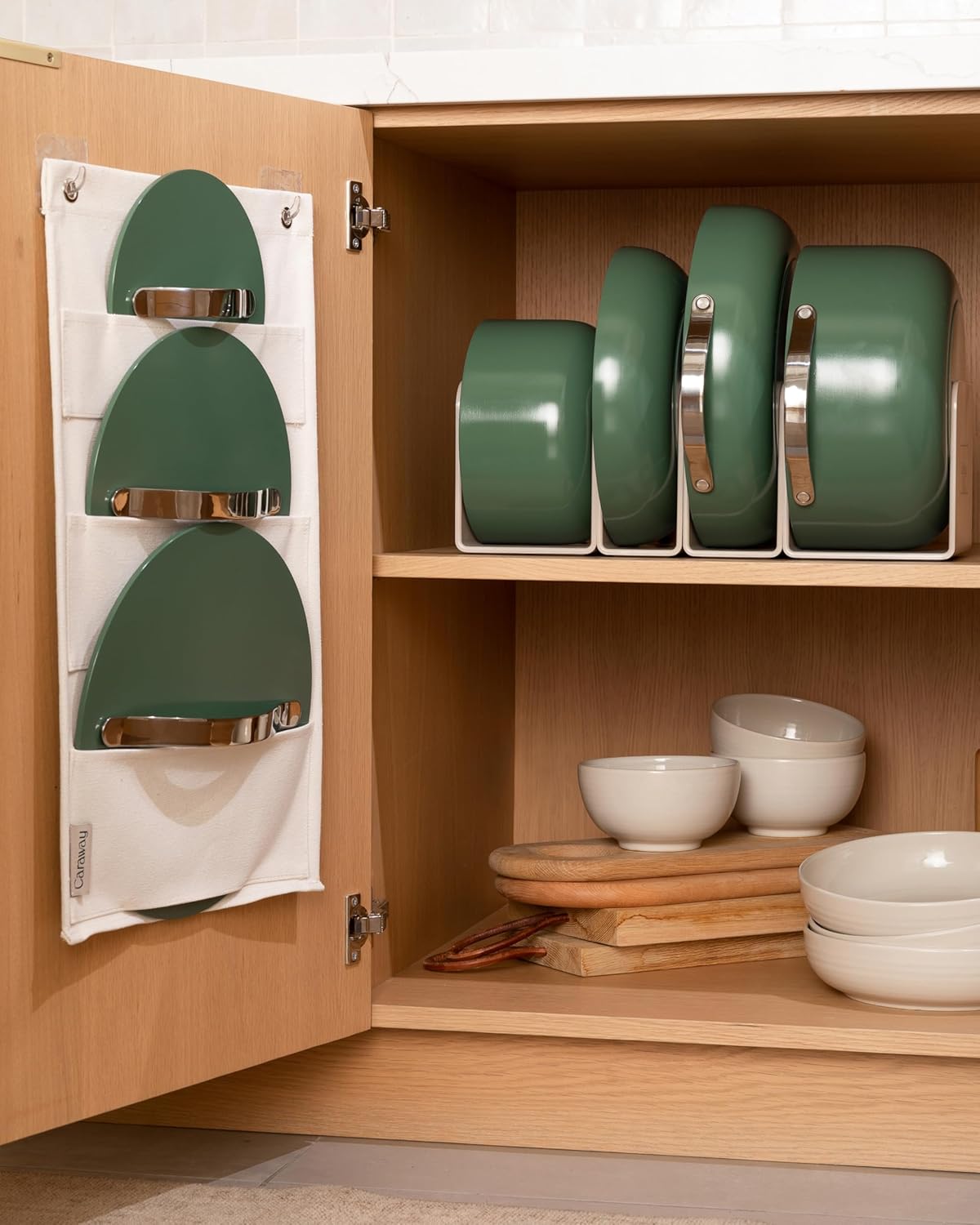 Caraway Non-stick Ceramic Cookware Set (12 Piece) Pots, Pans, Lids and Kitchen Storage - PFAS & PFOA Free - Oven Safe Pan Set & Compatible with All Stovetops - Sage