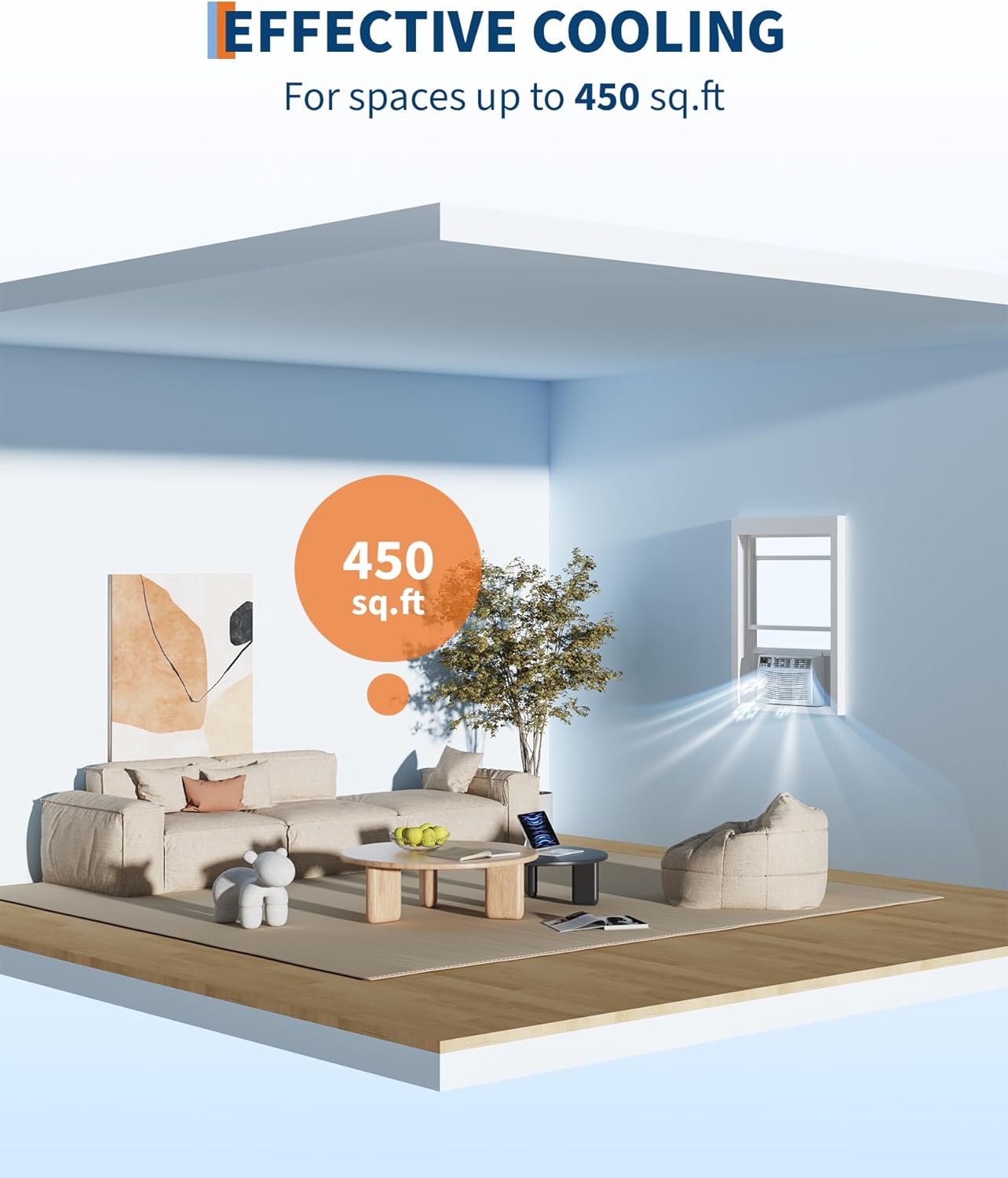 10000 BTU Window Air Conditioner with WiFi, 3 in-1 Energy Saving Window AC Unit with Remote & App Control & Timer Function & Easy Install Kit, Cools 450 Sq.Ft. for Bedroom, Living Room, White