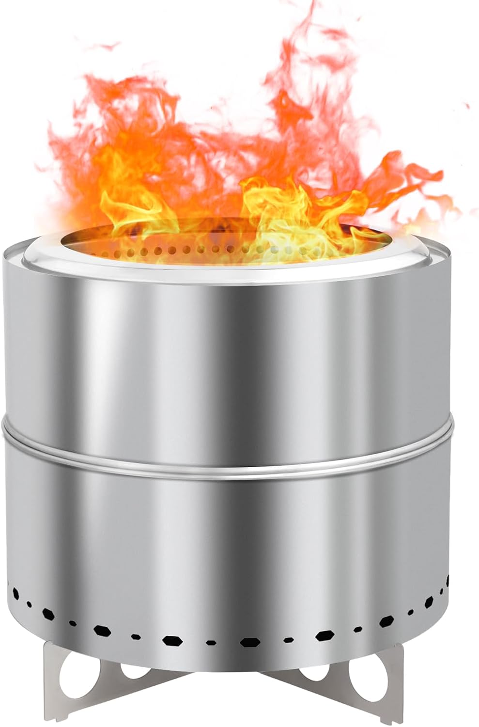19 inch Large Portable Stainless Steel Smokeless Fire Pit, Outdoor Smokeless Firepit, Wood Burning Fire Pits for Camping Backyard Patio Garden Picnic with Carry Bag (19.3 * 19.3 * 19.3in,Silver)