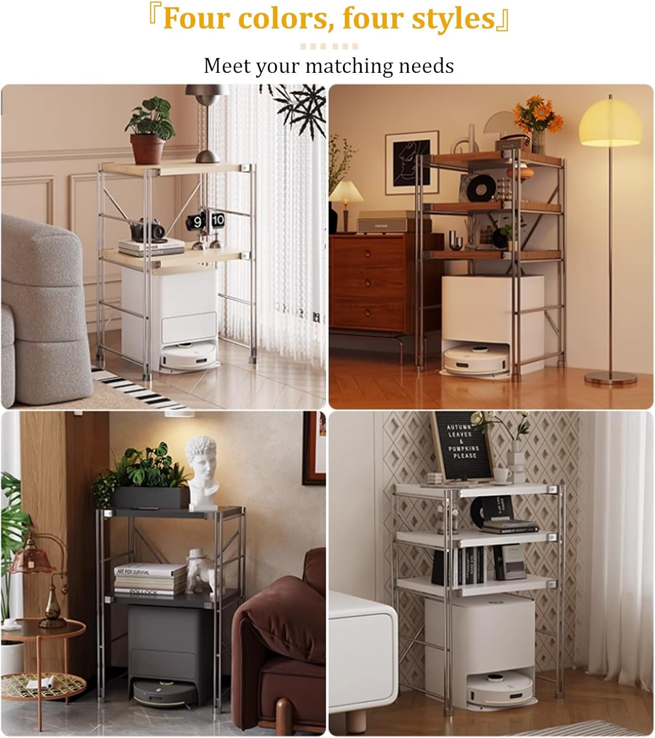 Robot Vacuum Stand Cabinet，Multi-Functional Modern Vacuum Storage Stand And Adjustable Shelves Bookcase For Livingroom, Bedroom(Yellow,27.6x16.1x51.2in-2)