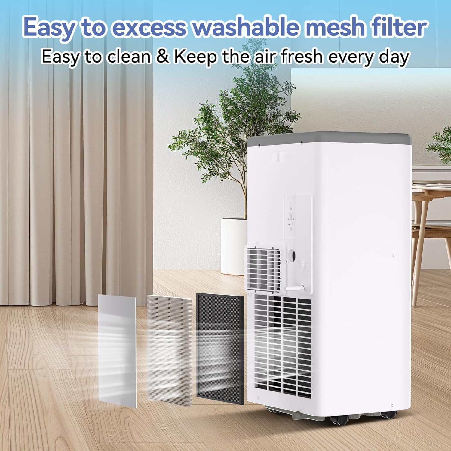8000 BTU Portable Air Conditioner, Portable AC Unit with Cooling, Dehumidifier and Fan Functions, Cools Up to 420 Sq. Ft., Remote Control, LED Display Included, Gray Top