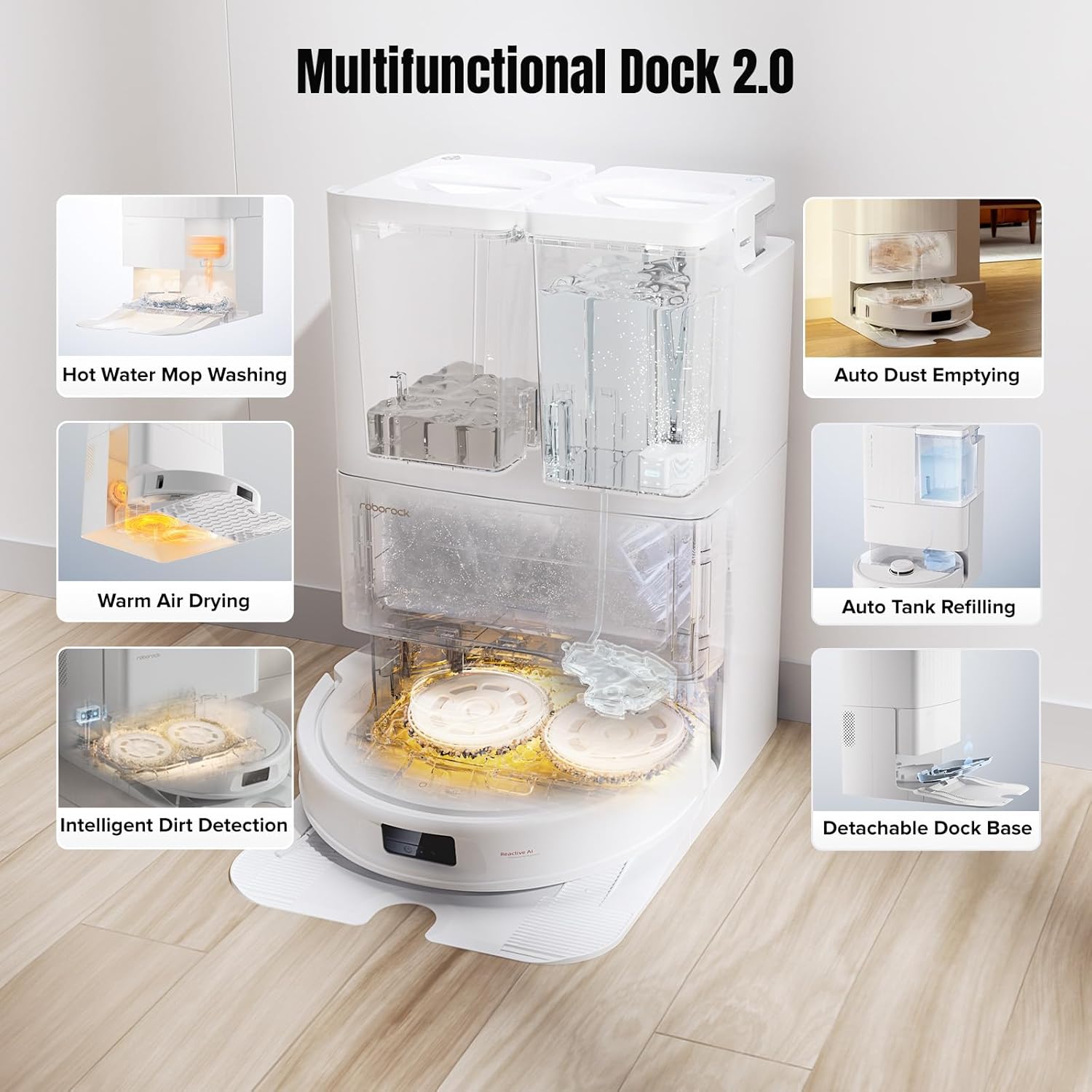 roborock Qrevo MaxV Robot Vacuum and Mop, FlexiArm Design, Hot Water Re-Wash & Re-Mop, Auto-Drying, Self-Emptying, 7000Pa Suction, Built-in Voice Assistant, Auto Mop Lifting(Renewed)