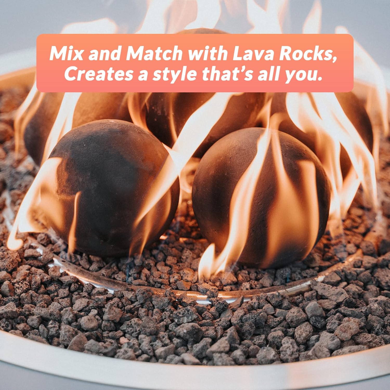 Skyflame Ceramic Fire Balls, Set of 6 Round Fire Stones Set for Indoor and Outdoor Fire Pits or Fireplaces Accessory, 5 Inch, Black