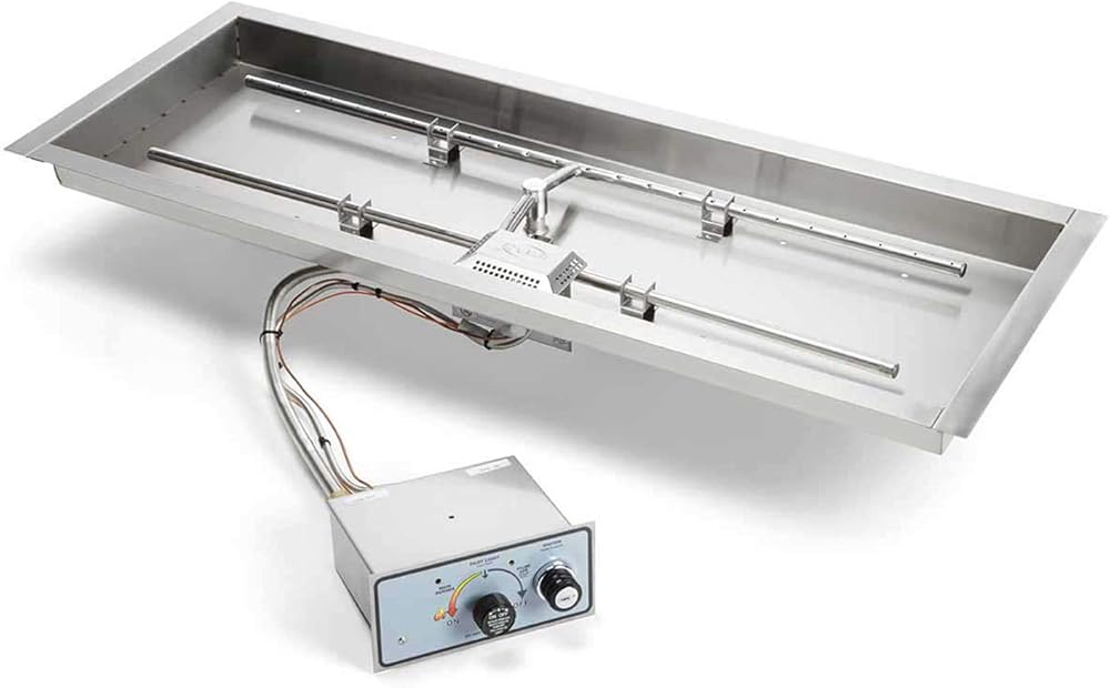 HPC Fire Push Button Flame Sensing Gas Fire Pit Kit, 42x14-Inch Pan 36x8-Inch Burner, Natural Gas (TOR-FPPK42X14-H-FLEX-NG)