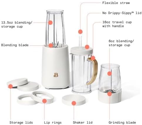 Beautiful Personal Blender Set with 12 Pieces, 240 W, (White Icing) by D'rew Barry'more