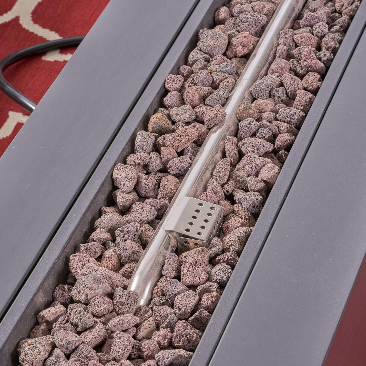 Great Deal Furniture GDFStudio Outdoor 7 Seater Wicker Chat Set with Fire Pit, Brown and Tan and Dark Gray