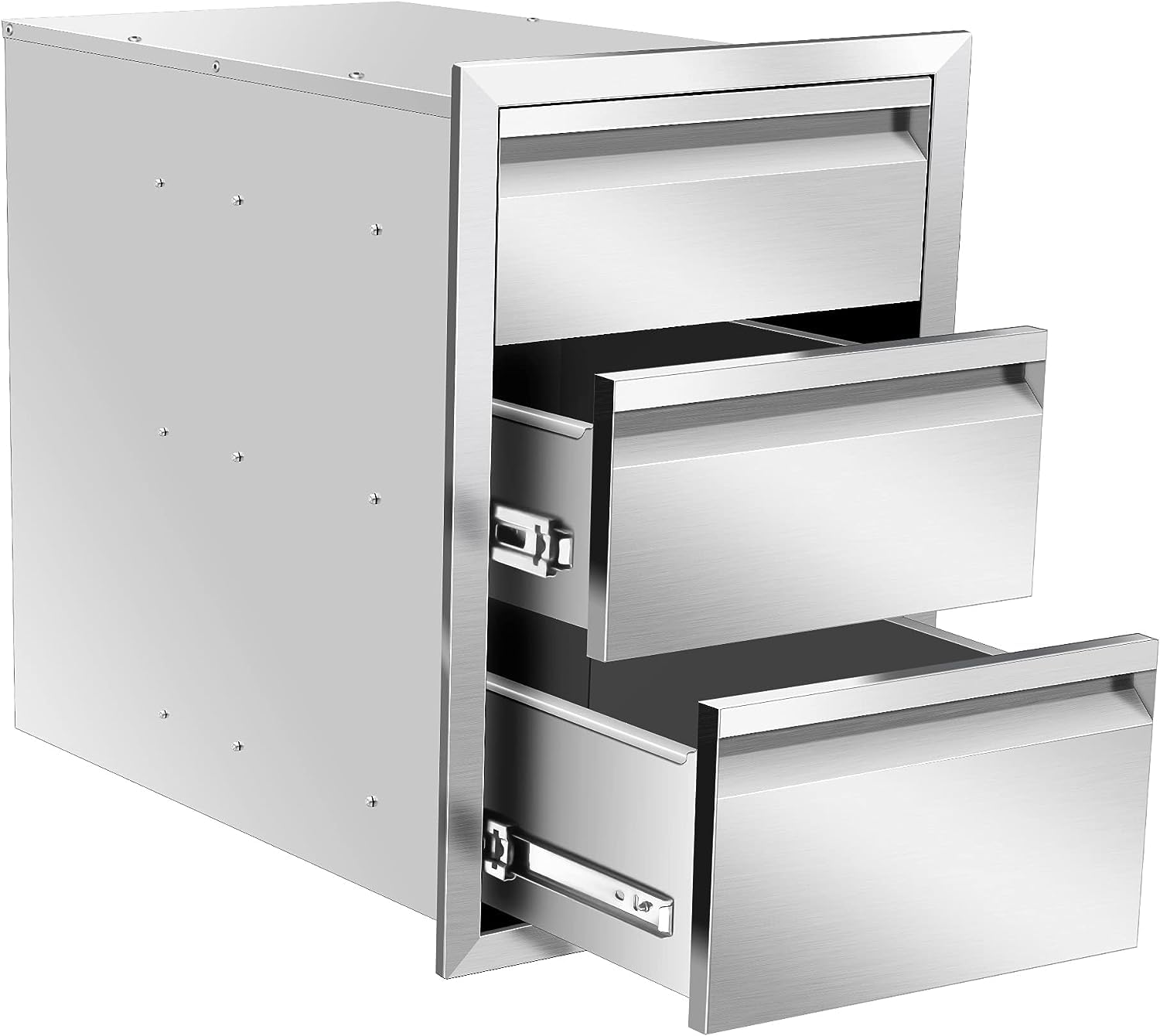 Outdoor Kitchen Drawer Single BBQ Drawer Stainless Steel BBQ Access Drawer with Handles, Flush Mount Storage Enclosed Cabinets Horizontal BBQ Island Drawers (18W x 24H x 23D Inch)