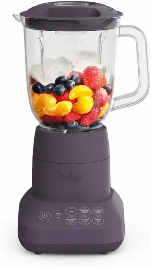 Bela Blender with BPA-Free 48oz Jar, 450W Motor, Stainless Ice-Crushing Blades, Built-In Measuring Cap, Compact,Juicer, for Juice,Smoothies,Smoothie,Ice Drink and Milkshake,Space-Saving Design (Plum)