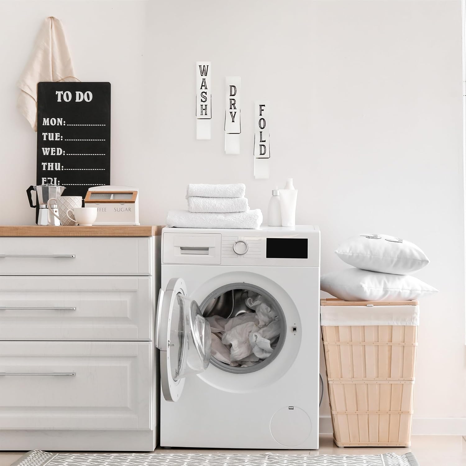 AuldHome Design Laundry Room Wall Art (Set of 3); Rustic Wood Clothespin Shaped Laundry Decor