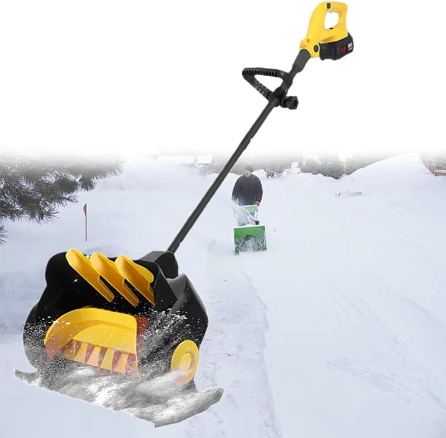 Electric Snow Shovel Cordless, 21V Battery Powered Snow Thrower, 41cm x 15cm Clearing Path, 10m Throwing Distance, Hand Held Snow Blower with 2 Battery