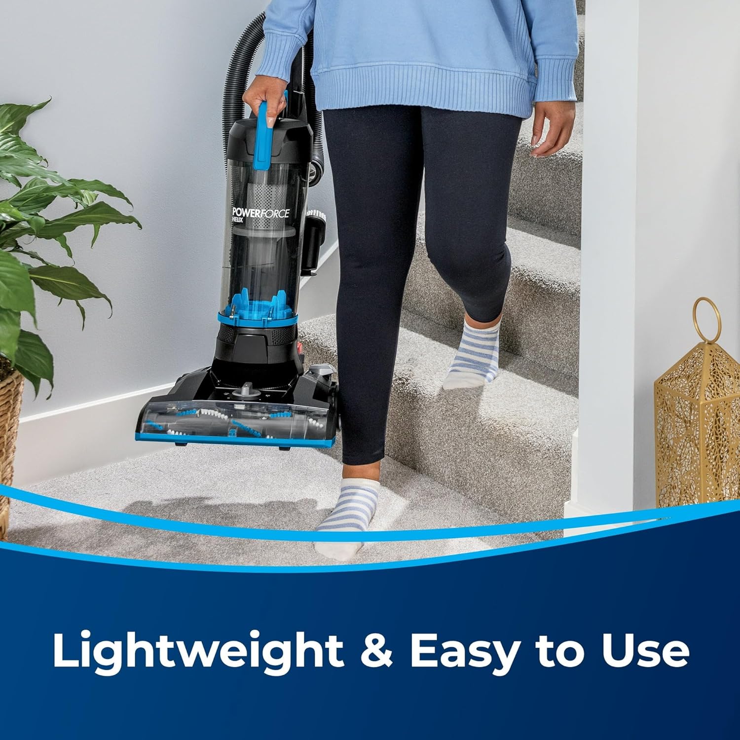 BIISSELL PowerForce Helix Bagless Upright Vacuum, Pet-Friendly, Powerful Suction for Carpet, Tile & Hardwood, Lightweight Design, Washable Filters, Scatter-Free Technology (Blue/Black)