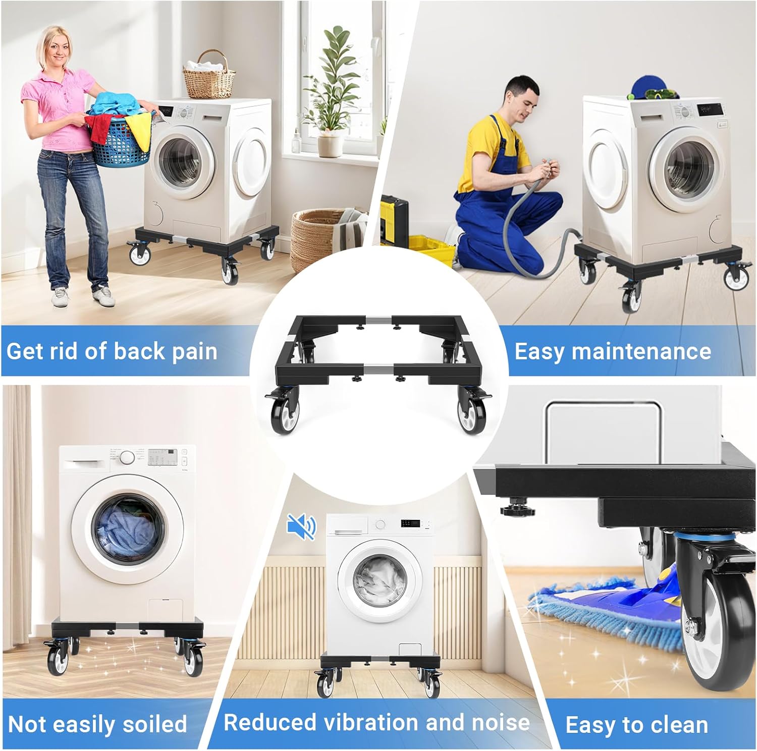 1000lbs All Steel 8.5 Inch Smoker Stand & Laundry Pedestal with 5 inch Wheels, Washer Dryer Pedestal with Shock Absorption, Universal Mobile Stand for Washer,Dryer,Refrigerator,Electric Smoker