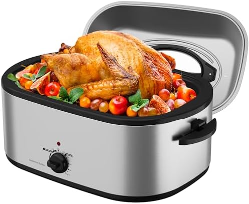 SUNVIVIPRO Roaster Oven 28 Quart, Electric Turkey Roaster with Self-Basting Lid, Removable Pan & Rack, Variable Temp Control, Stainless Steel Silver
