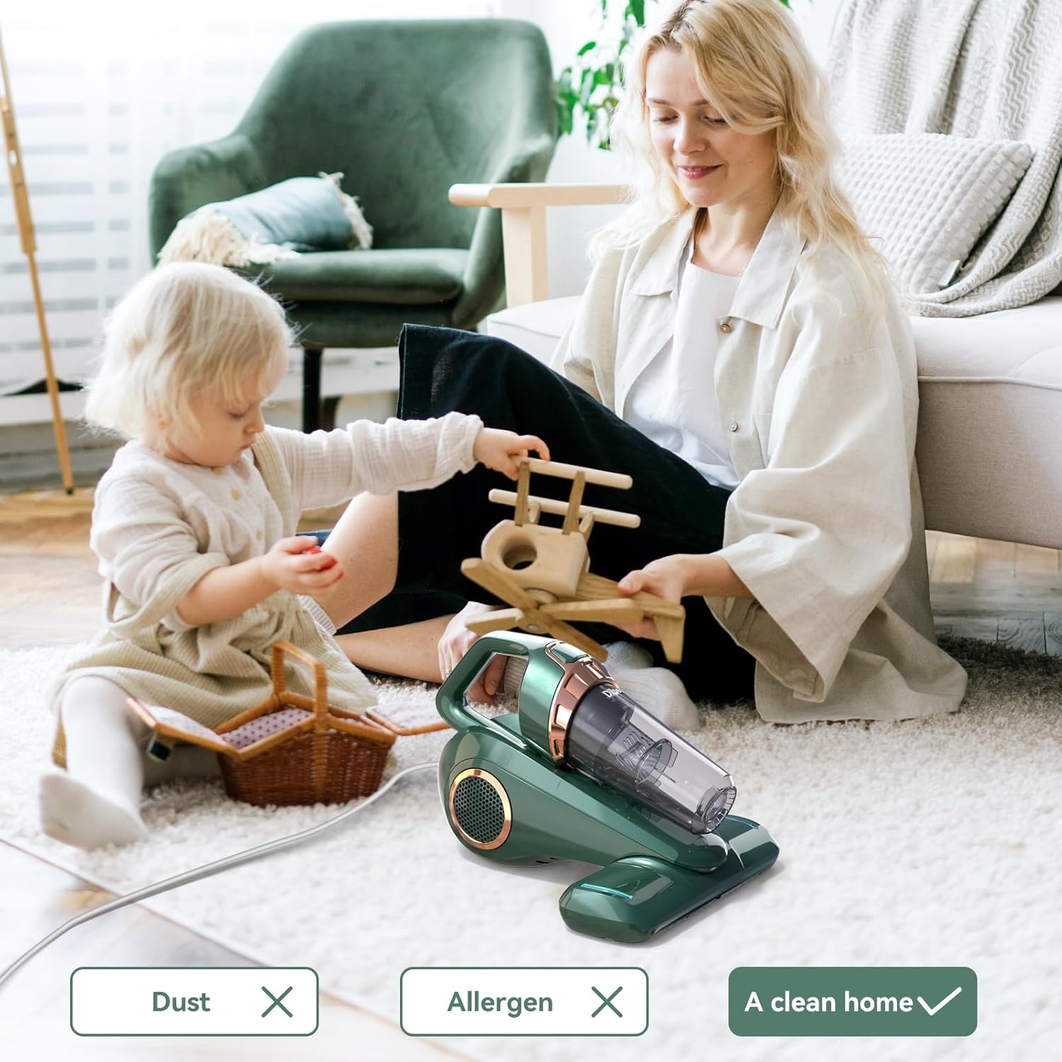 Dibea Handheld Bed Vacuum Cleaner Machine, Mattress Vacuum Cleaner with 15KPa Suction, UV Light, Washable HEPA Filter for Deep Clean Fur, Hair, Dust on Sofa, Couch, Carpet and Fabric