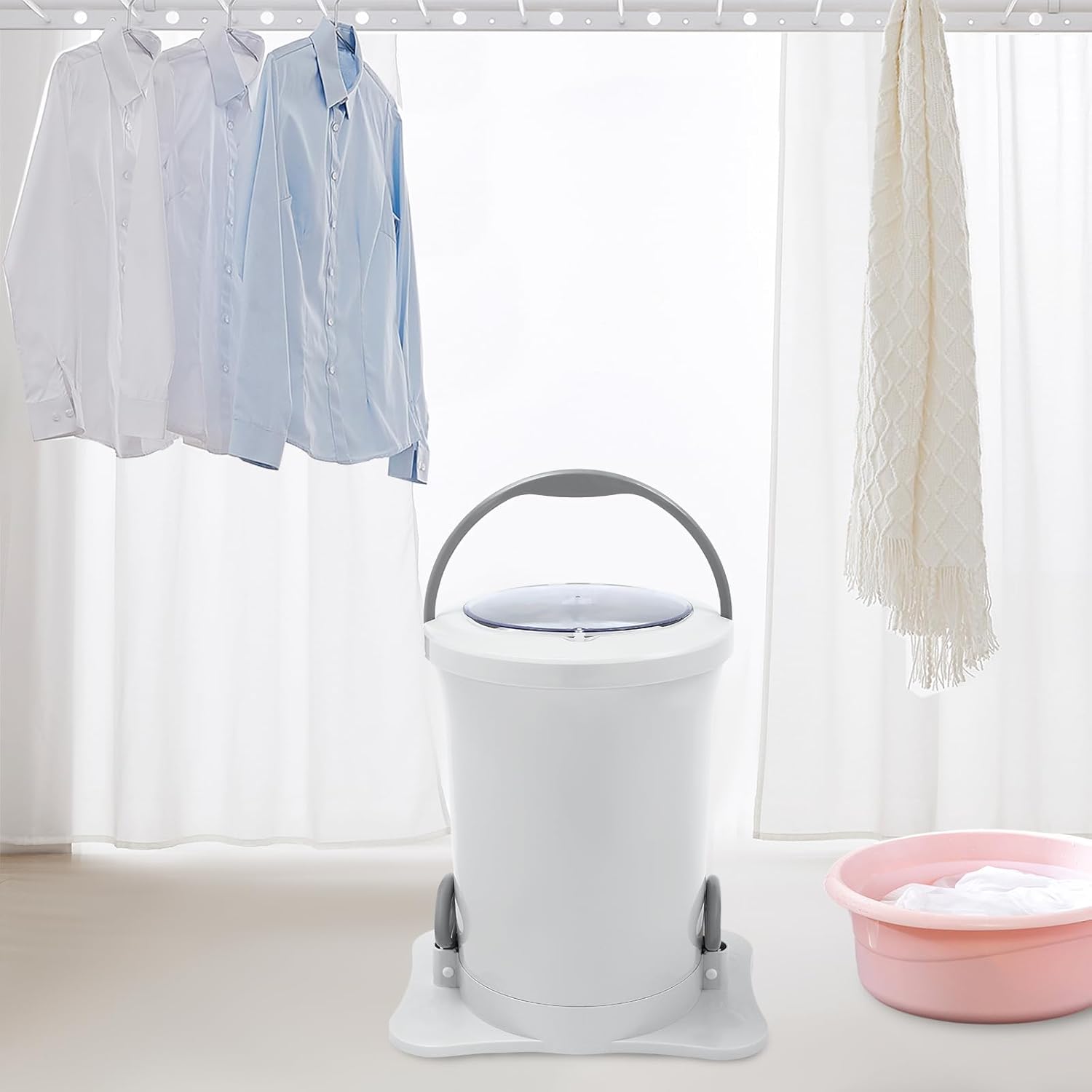 3.17Gal Capacity Manual Clothes Dehydrator, Portable Spinner Dryer Extractor Wringer with 4.9ft Drain Hose for Apartments Dorms Travel Small Spaces and Daily Home Use