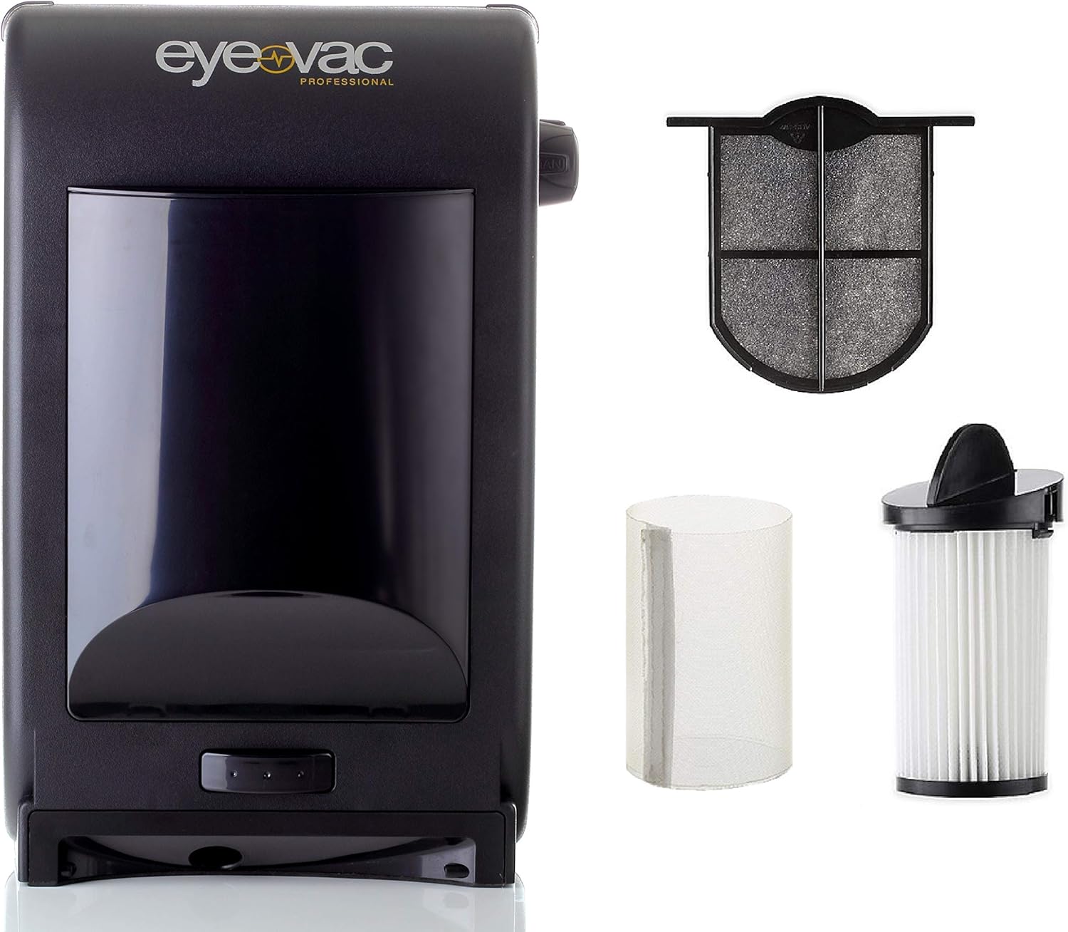 EyeVac EVPRO Tuxedo Black Professional Touchless Vacuum Cleaner + Extra Reusable Exhaust Filter + Extra HEPA Pre-Motor Filter + Pre-Motor Flexible Mesh Filter Screen Accessories Bundle