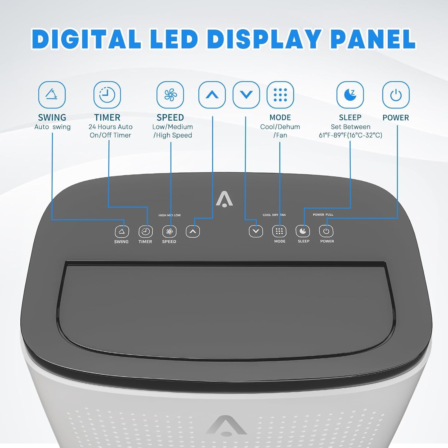 14000 BTU Portable Air Conditioner, 4-In-1 Quiet Portable AC Unit Up to 750 Sq. Ft, Portable Ac With Cooling, Fan, Dehumidifier,Energy Saving & Remote Control, for Rooms/Living Room, Dark Gray Top