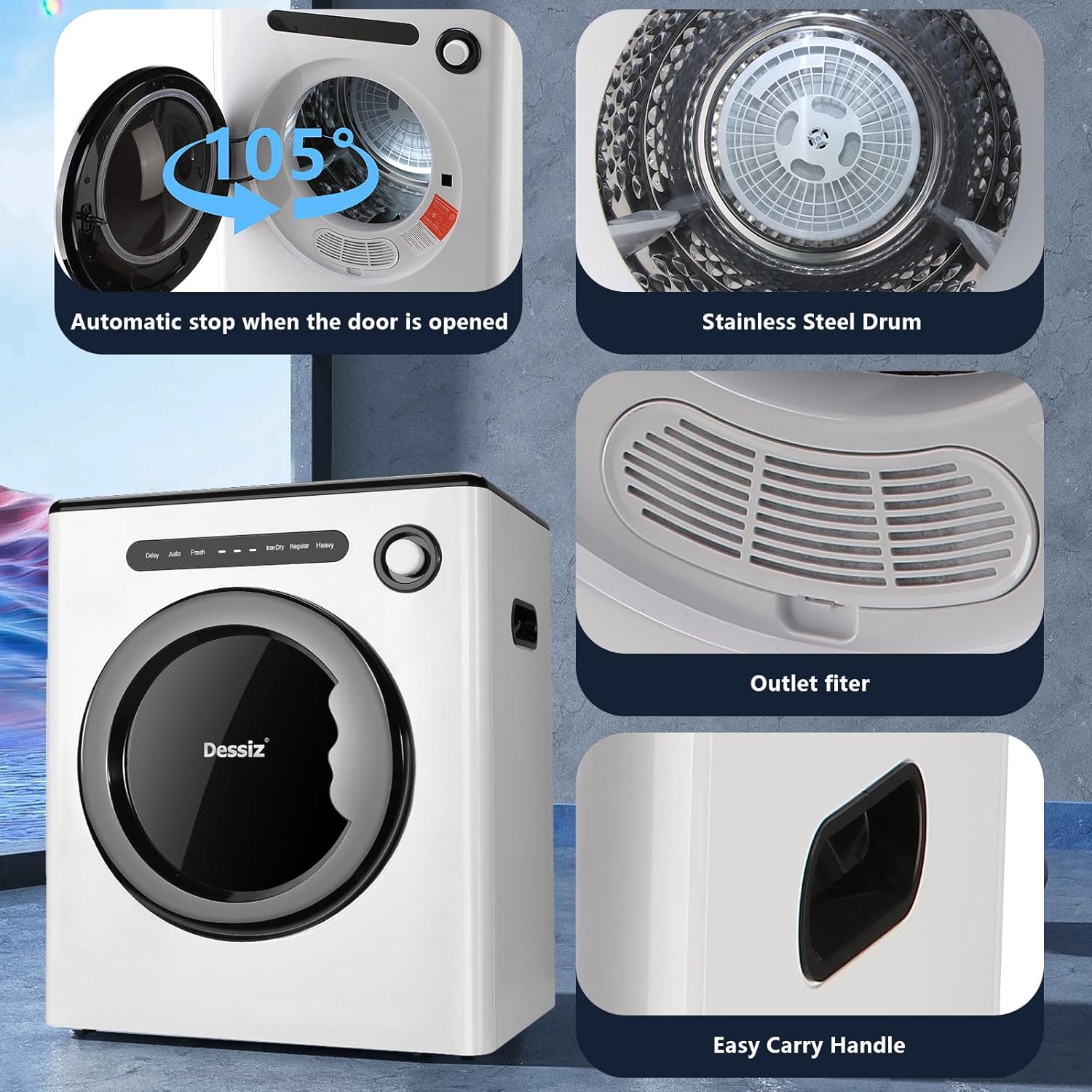 110V 970W Portable Clothes Dryer Machine, 11LBS Capacity Compact Laundry Dryer, for Small Spaces RVs&Apartments Quiet, Sturdy&Easy to Use, Supplemental Dryer for Laundry Machines Drying, White