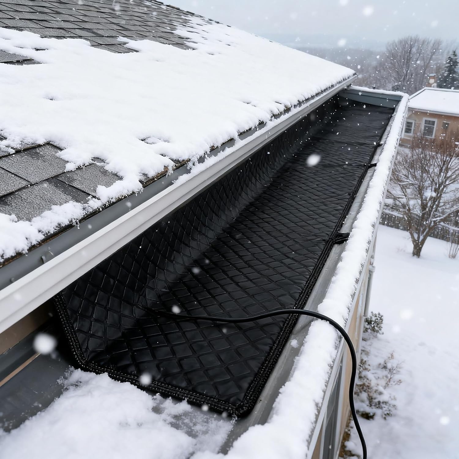 Gutter Heater for Roof, Snow Melting Mat Outdoor Prevent Ice Dams for Roofs and Gutters, Freeze Protection for Gutter Valley, Easy to Install, Suitable for Most Entryways(33cm*760cm(13in*25ft))