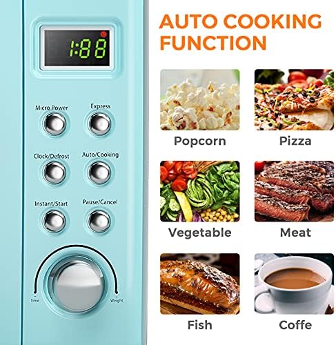 SIMOE Small Microwave Oven, 0.7 Cu Ft 700W Countertop Retro Microwave with 8 Auto-cooking Set & Defrost, Child Lock, Compact Microwave w/10 Inch Removable Turntable, Timer, 5 Micro Power, LED Lighting