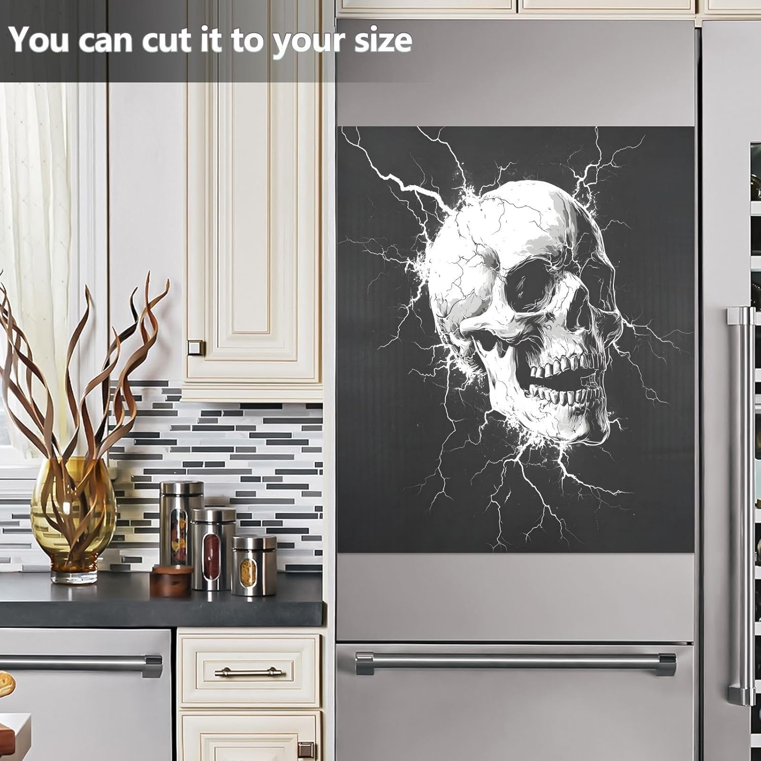 Dishwasher Magnet Cover Large Magnetic Stickers Lightning White Skull Front Dishwasher Cover Reusable Decal for Home Kitchen Anti-Scratch Refrigerator Decorative Lid Washing Machine Laundry 23