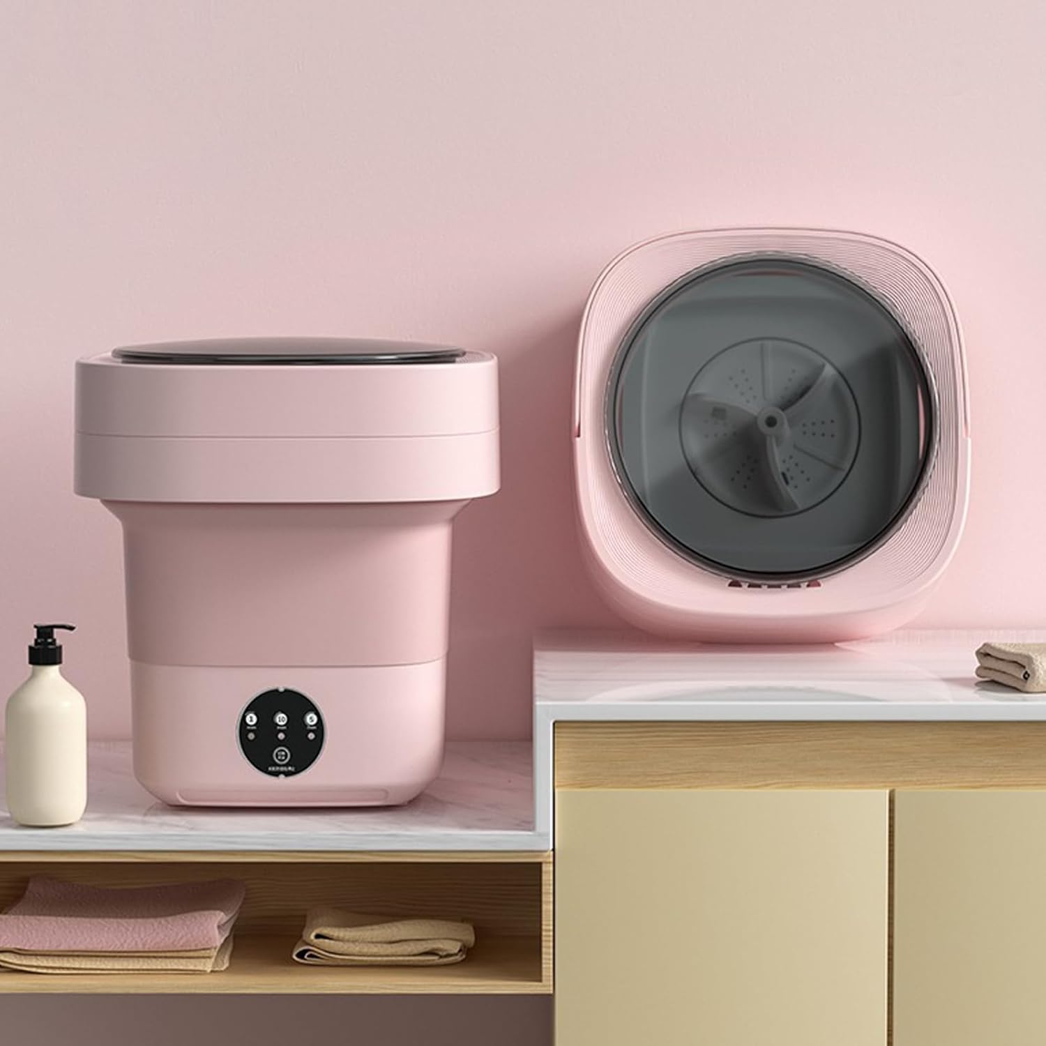 Mini Portable Washing Machine, 11L High Capacity Foldable Ultrasonic Turbo Washing Machine, Blue Light Sterilization Washer for Baby Clothes, Underwear, Sock, Towels, Home, Business