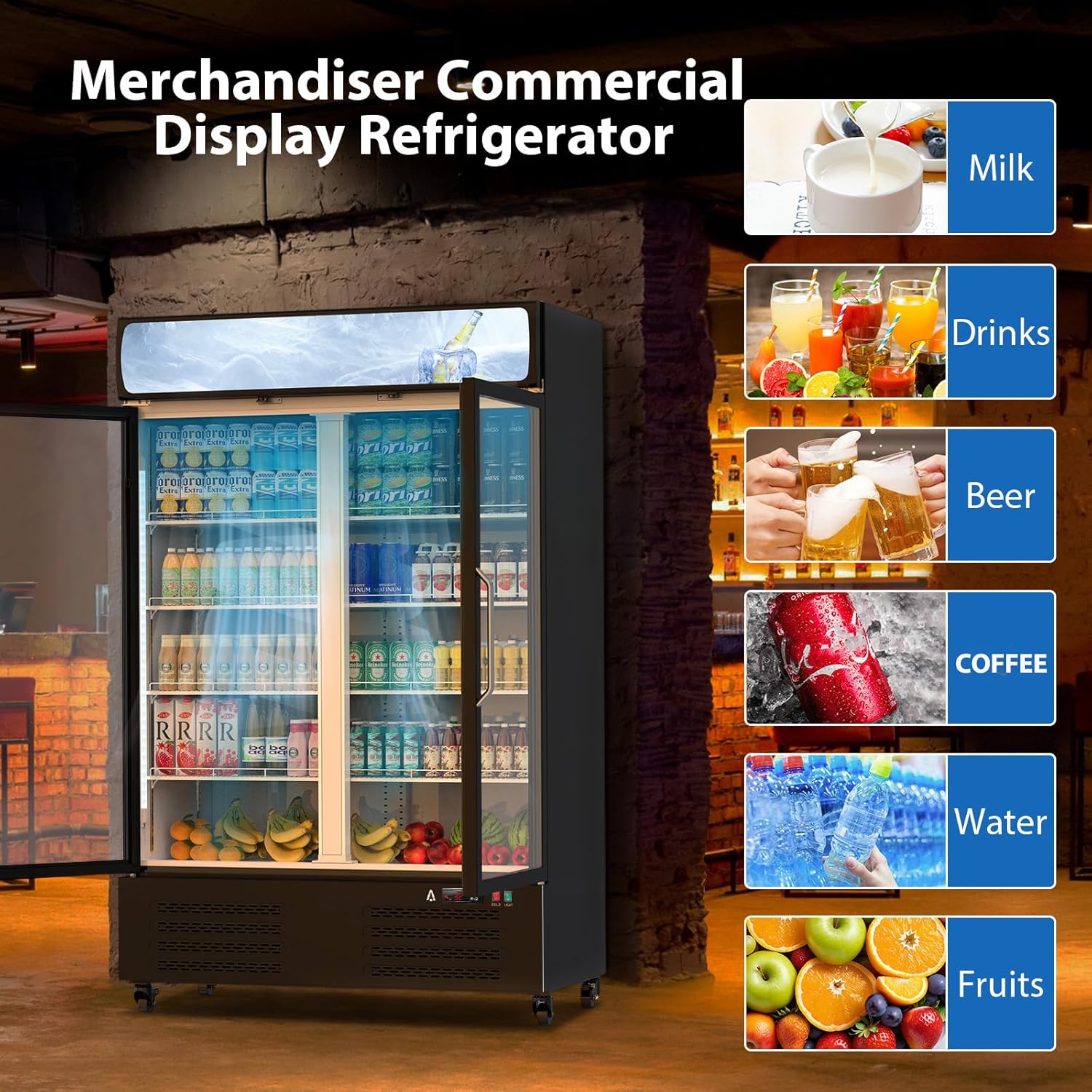 36.3 Cu.ft Beverage Refrigerator - Commercial Beverage Cooler Merchandiser With Lightbox, Upright Commercial Display Fridge