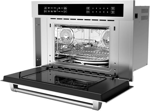 24in Single Wall Oven, Built-In Electric Ovens With Steam&Grill&Air Frying Mode, 3000W, 240V, 2.5Cu.Ft Stainless Steel Convection Built-In Oven (Microwave Convection Oven)