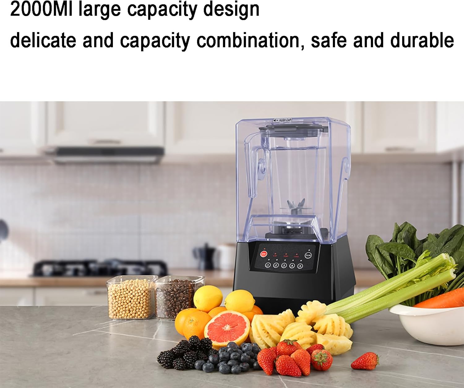 2200W Professional Smoothie Blender, 2000mL Stand Blender, with Soundproof Shield, and 6 Blades Automatic Cleaning, Commercial Countertop Blender, for Kitchen, Fruits, Shakes, Smoothies