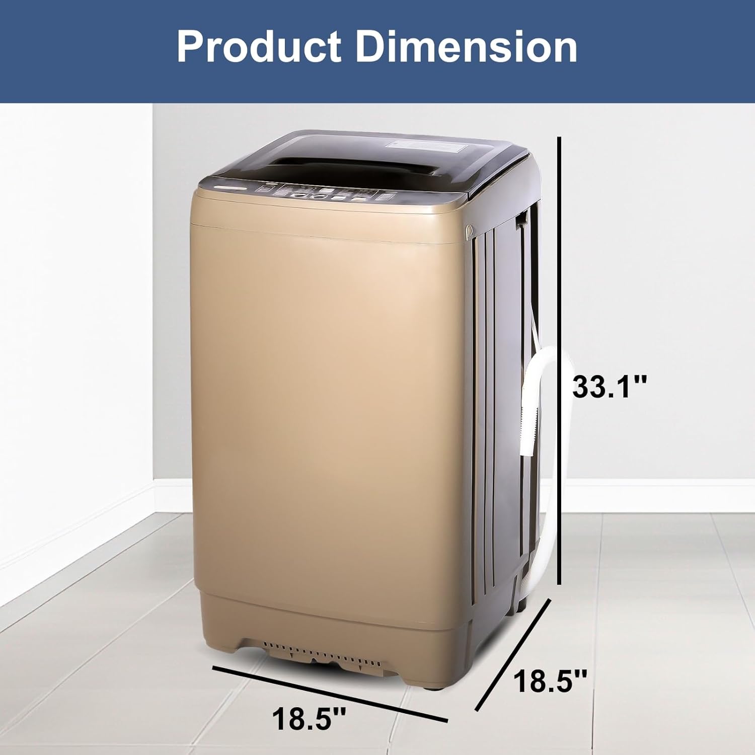 Washing Machine 15.6 LBS Automatic Laundry Machine with 10 Programs, LED Display, 8 Water Levels, High-efficiency Compact Washer for Apartment, RV, Dorm