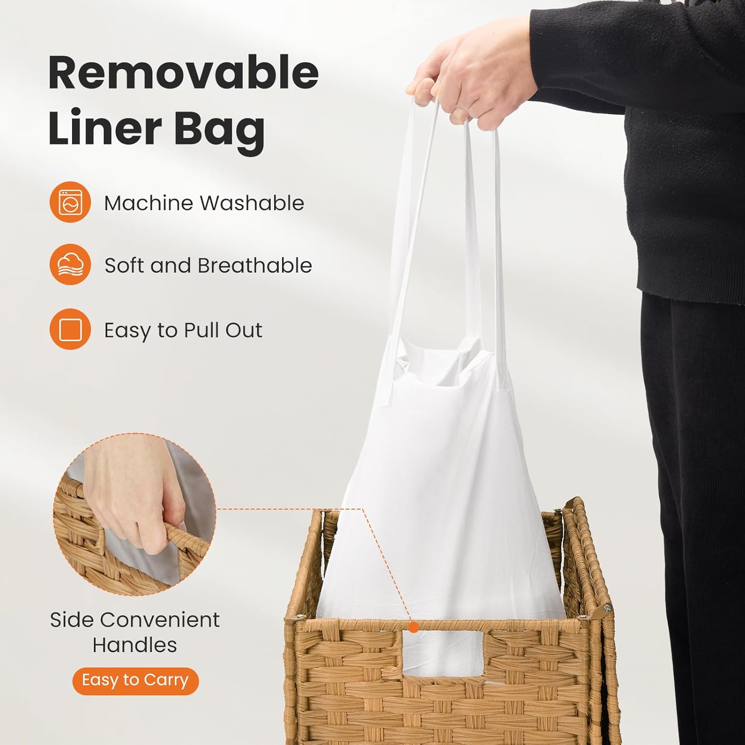 Elevon 90L Laundry Basket with Lid, Hand-Woven Pp Rattan Laundry Hamper with Compartments & Handles, Foldable, Large Capacity Clothes Basket with Removable Liner for Bathroom, Pale Yellow