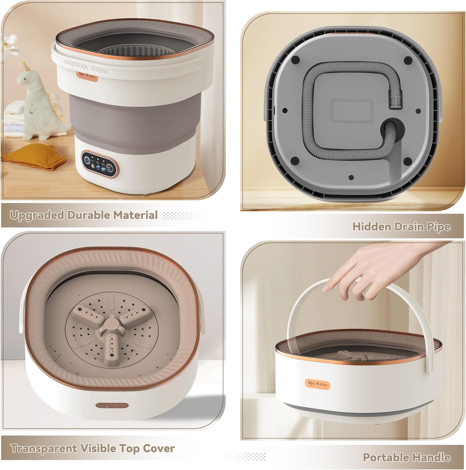 Portable Washing Machine Mini Washer with Spin Basket, 16L Large Capacity Foldable Laundry Machine for Underwear, Socks, Small Clothes, Perfect for Travel, Apartment, RV, Camping, Hotel