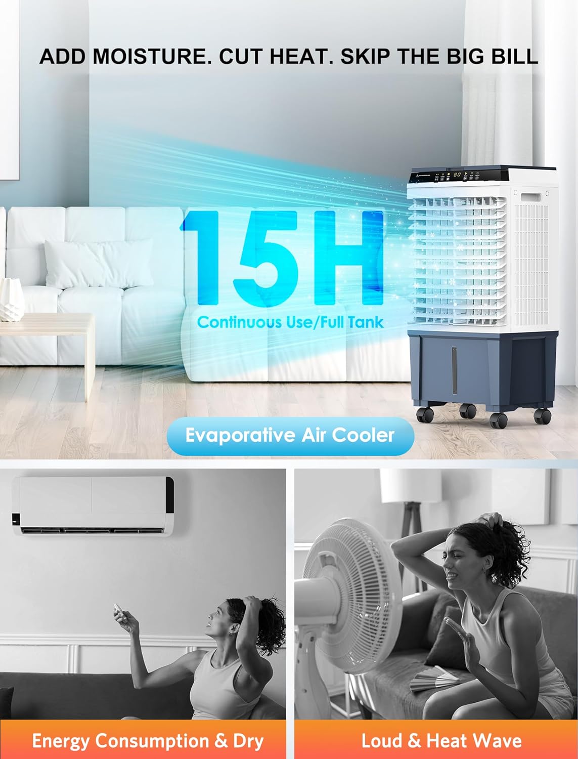 Air Choice Swamp Cooler, 1800 CFM Portable Evaporative Air Cooler, 6 Ice Box & 5.3 Gal Water Tank, 110° Auto Swing, 3 Speeds, Remote, 12H Timer, 3-in-1 Outdoor Air Cooling Fan for Bedroom Home Office