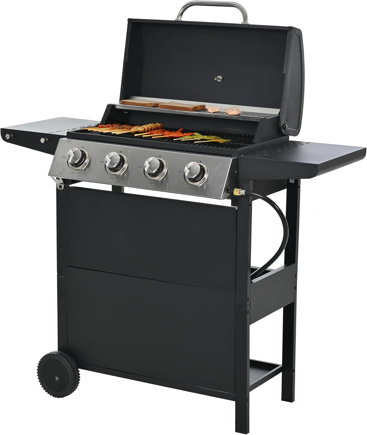 Propane Grill 4 Burner Barbecue Grill Stainless Steel Gas Grill，With two tables, top and wheels, outdoor cooking, patio, garden grill.