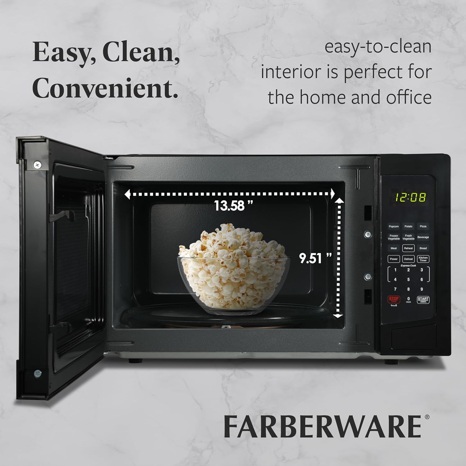 Farberware 1.1 Cu. Ft. Countertop Microwave Oven – 1000 Watts Power, Auto Cook Settings, Defrost, Easy Clean and Child Safety Lock - Black
