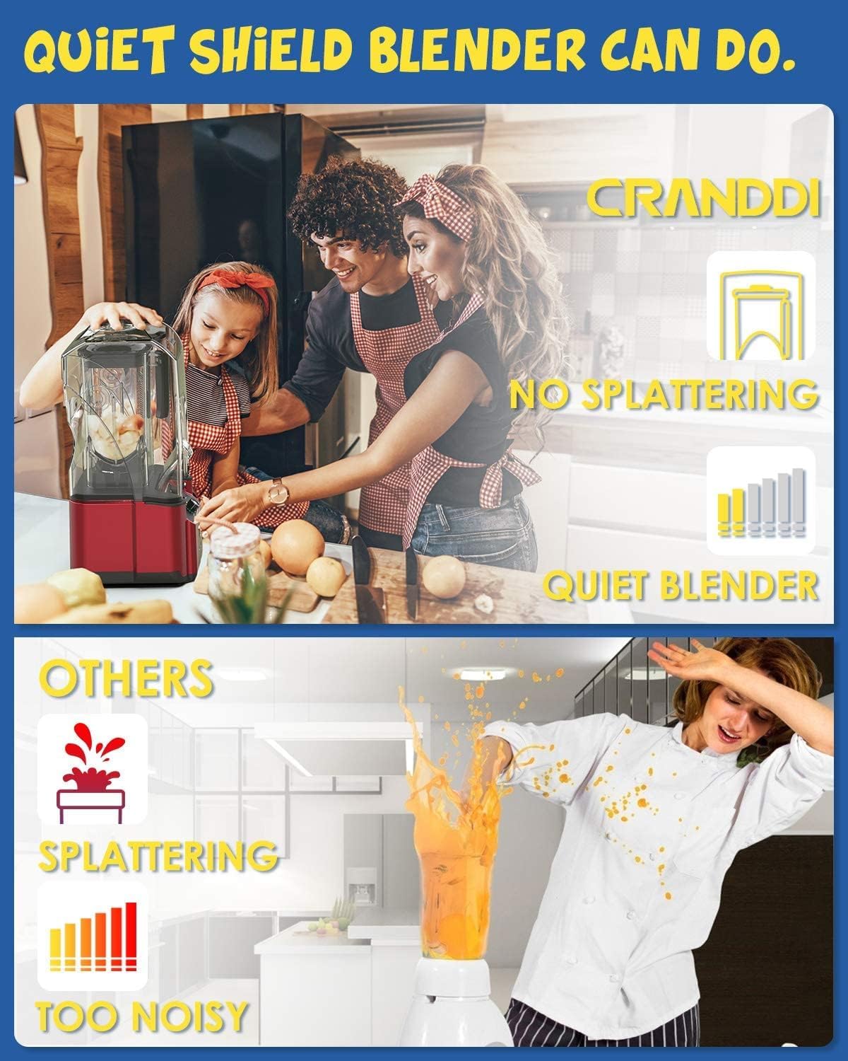 CRANDDI Commercial Quiet Blender, 2200 Watt Professional Countertop Blender with 80oz Pitcher, Built-in Pulse & 15-speeds Control, Smoothie Blender for Commercial and Home, K90 Red